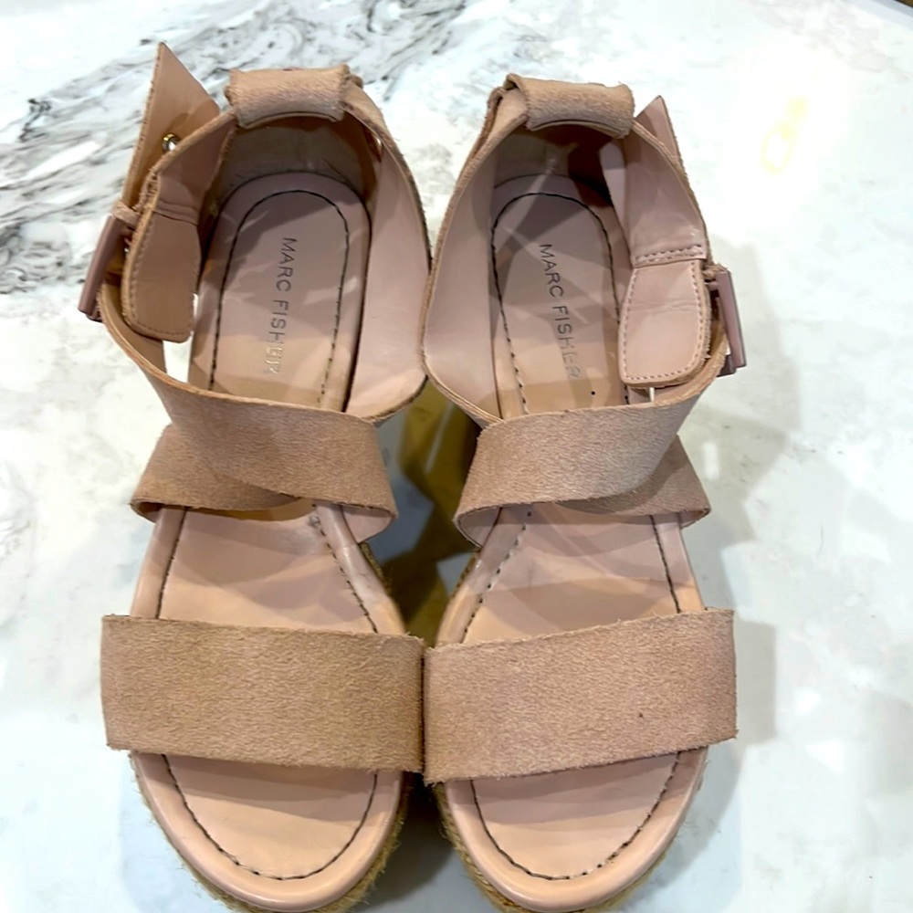 Marc Fisher pink suede feel open toe wedge sandals size 7